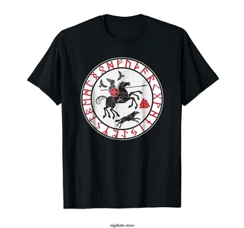 Viking Mitología Nórdica Wotan, Sleipnir, Doble Cuervos T-Shirt De Impresión De La Camiseta De Harajuku De Manga Corta De Los Hombres De Arriba