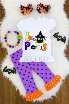 Halloween Infantil de las Niñas de Bebé de los Niños de Manga Corta T-shirt Tops de Punto de Polca Sueltos Pantalones Trajes Conjunto