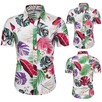Mens Vacaciones Casual Camisa Hawaiana de Verano de Manga Corta de Algodón para Hombre de la Marca de Streetwear de Moda Slim Fit Camisas de Ropa 3XL