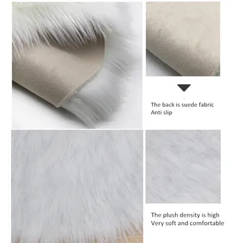 Blanco de la felpa de la Mullida alfombra de pelo largo, la piel del animal de piel de Oveja sofá Silla de Cubierta Dormitorio de piel sintética alfombra alfombra de pelo blanco
