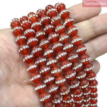 La Piedra Natural Suave Anillo de Diamantes Rojos Ágatas Ronda Suelta Perlas para la Joyería de Bricolaje Pulsera Aretes de 15