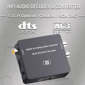 AYINO 24 bits 192 MIL DAC de 5.1 canales de alta fidelidad Digital a Analógico de Decodificador de Audio Converter DTS AC3 PCM de Fibra Óptica, Coaxial a RCA de 3,5 MM 2CH
