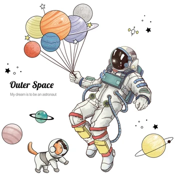 3D Astronauta Extraíble Pegatinas de Pared Creativos de la Nave Espacial Planeta Globo de Calcas para la Sala de niños de dibujos animados de Kindergarten de la etiqueta Engomada