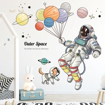 3D Astronauta Extraíble Pegatinas de Pared Creativos de la Nave Espacial Planeta Globo de Calcas para la Sala de niños de dibujos animados de Kindergarten de la etiqueta Engomada