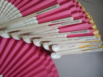 70 personalizada abanico de papel de impresión de texto en el mango para Francesca Longu incluyendo la bolsa de ogaza