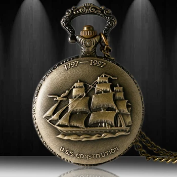 Antigüedades 1797-1997 Constitución de los estados unidos de Vela de Lona Barco Barco de Diseño de Cuarzo Reloj de Bolsillo Con el Collar de Cadena Colgante de Regalo