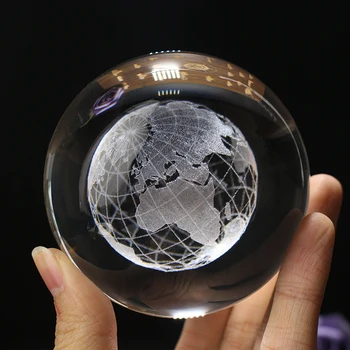 3D Grabada con Laser de Cristal de la Tierra en Miniatura Modelo de Mundo de la Decoración de la Casa de Cristal Bola de Cristal Artesanal de Regalo LED tenedor de la Lámpara