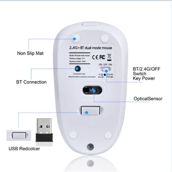 Bluetooth MouseErgonomic Ratón Inalámbrico Ratón de Ordenador con Ratón Óptico USB de 2.4 Ghz 1600 DPI Silencio Mini Silencioso Ratones Para