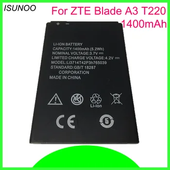 ISUNOO 3.7 V 1400mAh LI3714T42P3H765039 batería para ZTE Blade A3 T220 AF3 T221 A5 AF5 de la Batería del Teléfono