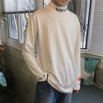 Los hombres de Manga Larga T-camisas de Cuello alto de Sólidos de Ocio Chic para Hombre Sencillo de la Calle Harajuku Estilo coreano Ins Suelto Oversize Ulzzang