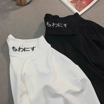 Los hombres de Manga Larga T-camisas de Cuello alto de Sólidos de Ocio Chic para Hombre Sencillo de la Calle Harajuku Estilo coreano Ins Suelto Oversize Ulzzang