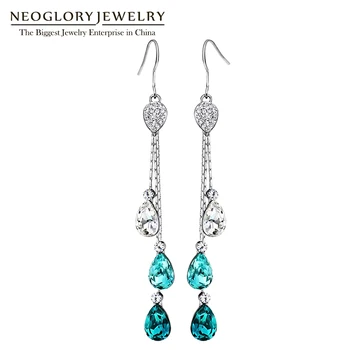 Neoglory Azul Austriaco de Cristal de diamante de imitación de Larga Borla Boho lámpara de Araña que Cuelgan Pendientes de la Gota de las Mujeres de la Joyería Nupcial 2020 JS9 B1