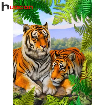 Huacan Diamante de la Pintura de Animales Tigre 5D Diy Completo de Perforación de Diamante Bordado Mosaico Natural del Árbol de la Casa de Arte de Arte de la Pared