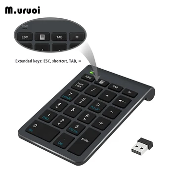 M. uruoi 2.4 G Inalámbrico de Teclado Digital con 22 Teclas Mini Teclado Numérico USB Portátil teclado numérico Para el ordenador Portátil PC Portátil de Escritorio Negro