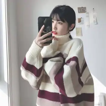 Oversize 2020 new vintage tejer suéteres de cuello alto de invierno otoño ropa para mujer jersey de manga larga tops