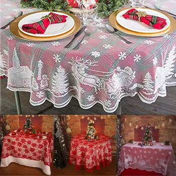 2019 Navidad Rojo De Encaje De La Mesa Redonda Cubierta De Tela Floral Mantel Para Christams La Fiesta De La Boda Decoración Del Hogar