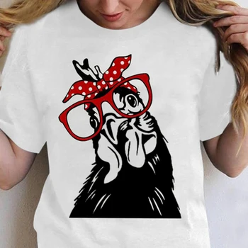 Polla con Rojo y Gafas de Scraf Impreso Funny T-camisas de las Mujeres de Verano de la Camiseta Estética Camisetas para Mujeres Sueltas de Ropa Mujer