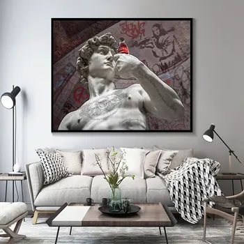 Vintage David, Figura de la Escultura en Blanco y Negro Pintura en tela, Decoración, Pintura de Aceite Pintura Cartel de Arte Moderno de la Pared la Imagen de Inicio