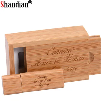 SHANDIAN de Madera de bambú+caja de madera USB flash drive pen driver pendrive de 4 gb 16 GB 32 GB 64 GB tarjeta de memoria USB (libre de encargo del logotipo)