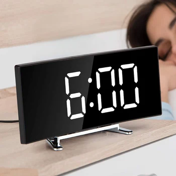 Reloj despertador Digital, de 7 Pulgadas Curva de Dimmable LED Sn Reloj Digital para Niños Dormitorio, Blanco de Gran Número de Reloj, Función de Repetición de alarma