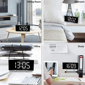 Reloj despertador Digital, de 7 Pulgadas Curva de Dimmable LED Sn Reloj Digital para Niños Dormitorio, Blanco de Gran Número de Reloj, Función de Repetición de alarma
