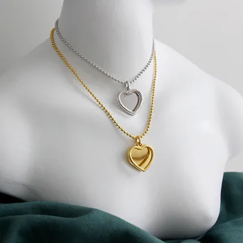 OBEAR de la Plata Esterlina 925 del Corazón Doble Capa de Pequeñas y Redondas Perlas del Collar Para las Mujeres de la Moda de Joyería Fina Regalos