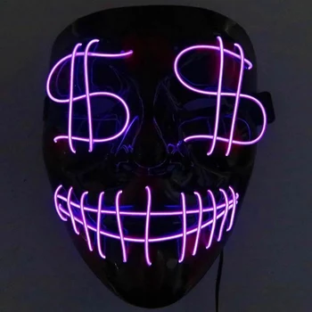 LED Fluorescente Dólar Brillo de la Máscara de LED Brillo de Miedo Máscara de Cosplay Traje de Fiesta de Halloween Dress Up