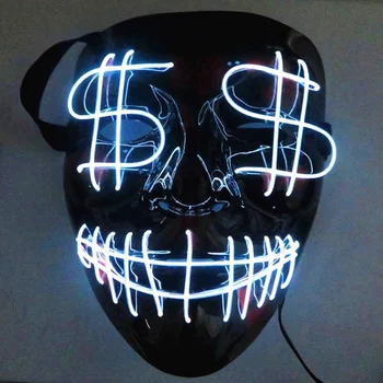 LED Fluorescente Dólar Brillo de la Máscara de LED Brillo de Miedo Máscara de Cosplay Traje de Fiesta de Halloween Dress Up