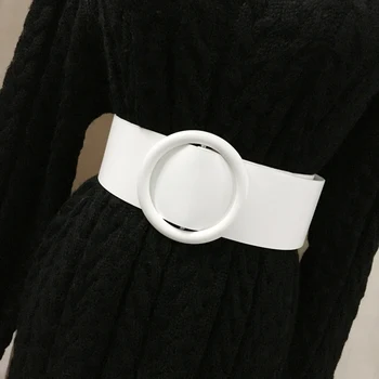 CETIRI Nueva Moda de la Gran Anillo Ancho Cinturón de Cuero Mujer Rectángulo redondeado con Hebilla de los Cinturones Anchos de Calidad Superior de la Mujer de la Correa Para Cinturón de los pantalones Vaqueros