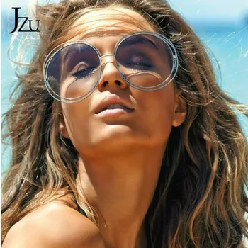 JZU Vintage Redondo de Gran Tamaño de gran tamaño de la lente de Espejo Gafas de sol de las Mujeres de la Marca del Diseñador Marco de Metal Gafas de Sol de Dama Dama Retro Cool