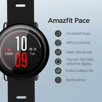 Original Amazfit Ritmo Smartwatch Amazfit Reloj Inteligente Bluetooth Notificación de la Información del GPS Empuje Monitor de Ritmo Cardíaco para Android