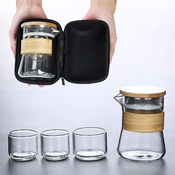 LUWU teteras de Vidrio con 3 tazas de mano portátil de viaje juego de té cristalería