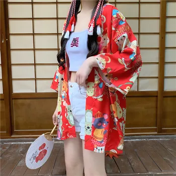 Japonés Kimono Tradicional Chaqueta De Punto Las Mujeres Casual Anime Impresión Yukata De Verano Fina Suelta Ropa De Protección Solar Ropa Asiática