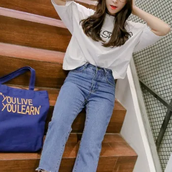 Pantalones vaqueros de las Mujeres a Todos-partido Sólido Delgado de Alta calidad de Estilo coreano de Moda De 2019 Nuevos Estudiantes de la Mujer de las Señoras Encantadoras Elegante Simple Diario