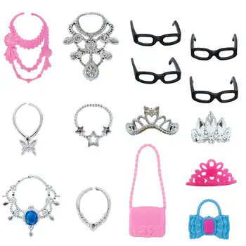 35 Artículo/Set de Muñecas Accesorios=10x Ropa de la Muñeca de Vestido +4x Gafas +6x Collar de Plástico +2x Bolso +3x Corona +10x Zapatos para Barbie