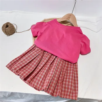 Gooporson de Verano de Niños Ropa de Frutas Bordado de la Camisa&Falda a cuadros de Moda las Niñas Conjunto de Ropa de Niños coreanos Trajes