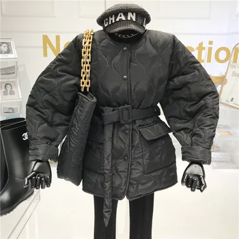 2020 Nueva Moda de Parkas coreana Otoño Invierno de la chaqueta de las mujeres Collar con correa y bolsa de la Cadena de abrigo de las Mujeres MY387