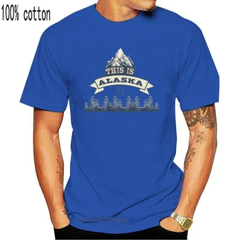 Camiseta De Los Hombres De Letras Impresas Camiseta Esta Es Alaska Camiseta Vintage Vistas A La Montaña Tops Azul Marino Camisetas Algodón De La Ropa De Los Adultos