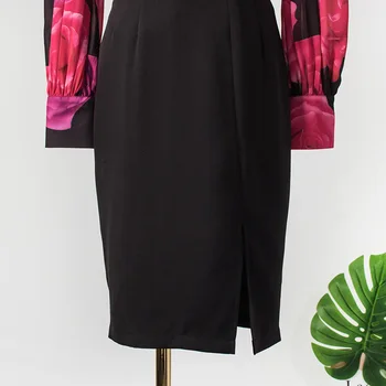 2 piezas del Conjunto de las Mujeres Florales Camisa + Falda para las Mujeres DEL LUNA Hotel IU Corea Estrella de la camiseta de Manga Larga Negro Faldas de Señora de la Oficina de Ropa