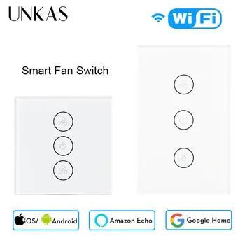 UNKAS Tuya la Vida Inteligente Compatible con Alexa y Google Hogar WiFi Smart Fan de Techo Interruptor de APLICACIÓN Remoto del Temporizador y Control de Velocidad