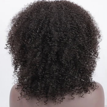 AISI CABELLO Afro Corto Rizado Rizado Pelucas Sintéticas de Aspecto Natural de color Marrón Oscuro Mezclado Negro Cabello para Mujer de Alta Temperatura de la Fibra