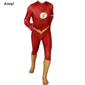 El Flash De La Temporada 5 De Cosplay Traje De Barry Allen Super Héroe Spandex Zentai Traje Traje Traje Traje De Halloween Para Adultos A Los Niños De Los Hombres