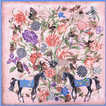 O CHUANG la Bufanda de Seda de las Mujeres de la Primavera Verano de las Flores Printe marca foulard Cheveux Chal de la Cabeza Cuadrada, Bufandas Envuelve 90x90cm