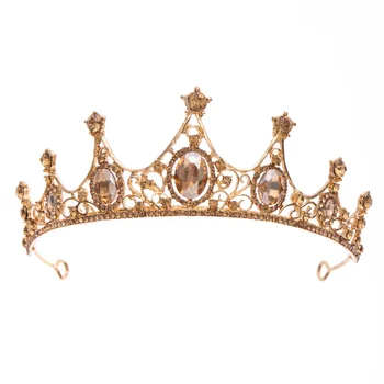 Oro Champán Corona Diadema Nupcial Tiaras Barroco De Cristal De La Boda Accesorios Para El Cabello Tocado De Boda Tiara Y La Corona Para Las Mujeres