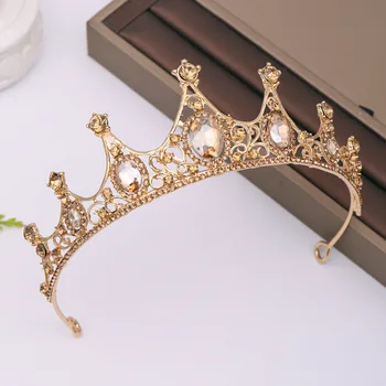 Oro Champán Corona Diadema Nupcial Tiaras Barroco De Cristal De La Boda Accesorios Para El Cabello Tocado De Boda Tiara Y La Corona Para Las Mujeres