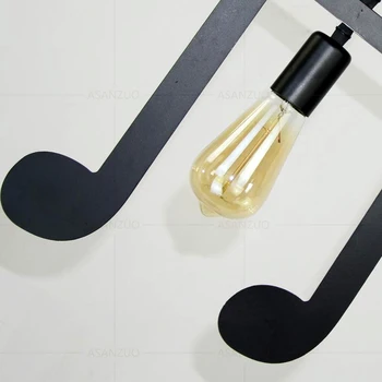 AC85-265V Símbolo de la Música lámparas Colgantes E27 Creativo Negro Led de la Lámpara Colgante para Bar dormitorio casa editora Colgante de Iluminación de la Linterna