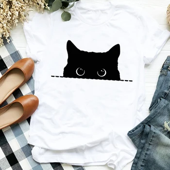 Las mujeres de la Señora del Gato Latido de Amor Casual Kawai 90 Impresión de Estilo de la Camisa T Camiseta para Mujer de la Ropa de la Camiseta de la Mujer Gráfico T-shirt