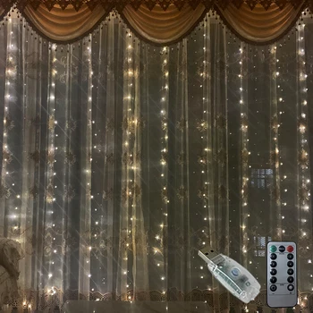 3M LED de Alimentación USB Control Remoto de la Cortina de la Navidad Guirnalda de Luces de Hadas Luces LED Cadena de Luces de la Fiesta de Jardín de la Casa de la Boda Decoración