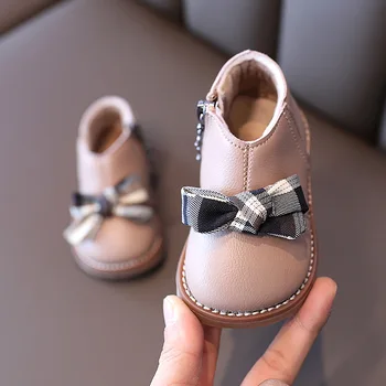 Invierno nuevos zapatos de bebé de algodón y cashmere zapatos poli uretano botines de arco lado de la cremallera de las niñas de la princesa de los zapatos