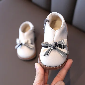 Invierno nuevos zapatos de bebé de algodón y cashmere zapatos poli uretano botines de arco lado de la cremallera de las niñas de la princesa de los zapatos
